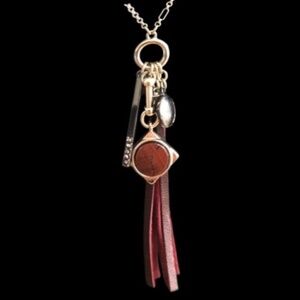 Women's Maroon And Black Faux Leather Tassel Pendent Necklace Size OS